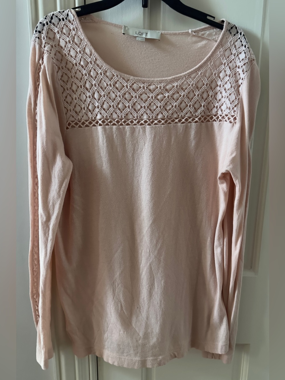 LOFT Light Blush Lace Yoke Long-Sleeve Top